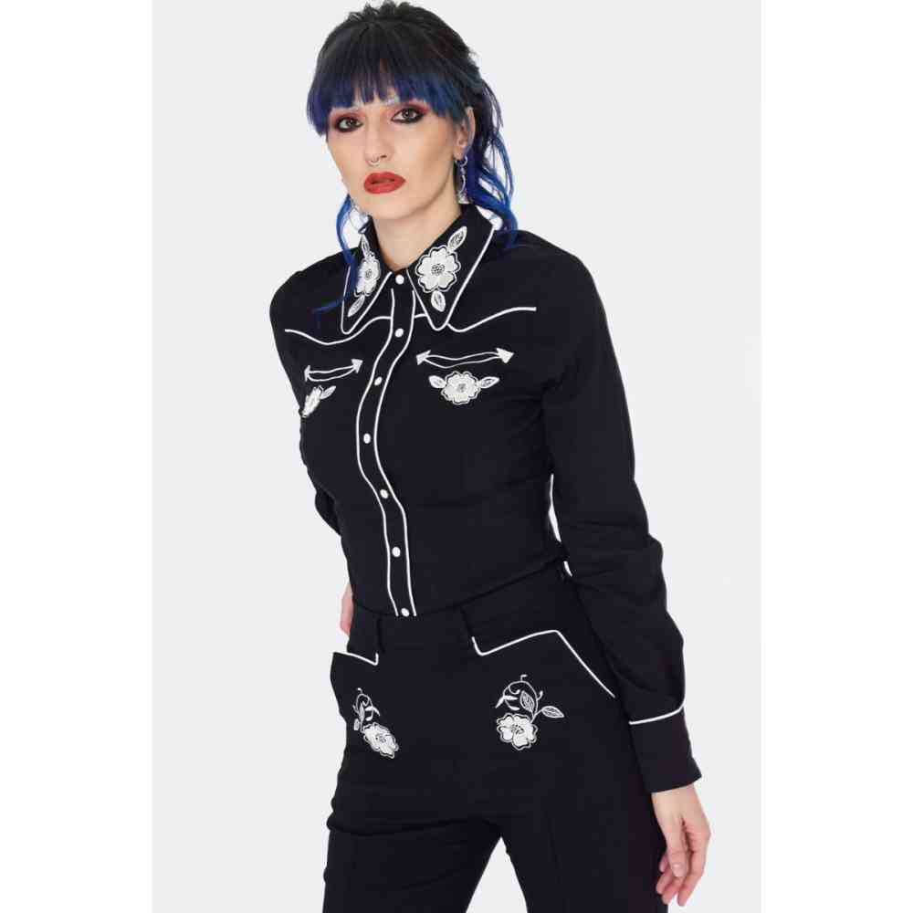 Jawbreaker - Western Flowers Embroidery Blouse - Zwart
